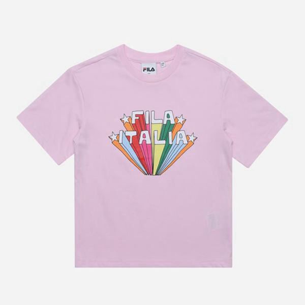 Fila Rainbow Crew Neck S/S Girl's T-Shirts - Pink,NZ 861-17625